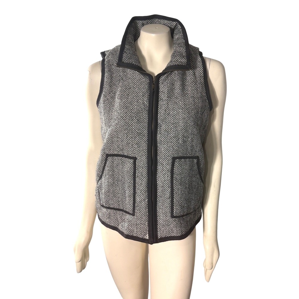 E2 Clothing Herringbone Quilted Vest Black White Zip Front Pockets L Classic